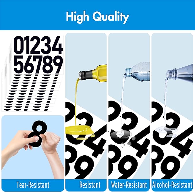 150 PCS Number Stickers, 4” Waterproof Vinyl Number Stickers Consecutive Number 0-9 Labels Self-Adhesive Without Residue Left for Office, Classroom, Indoor, Boxes, Storage (15 Sheets, Black)