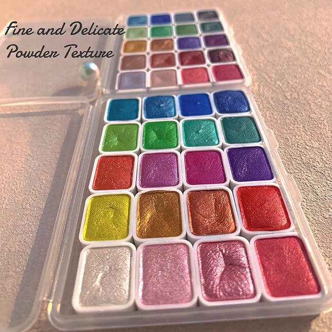 Gbbazu Metallic Watercolor Paints, Upgrade 20 Colors Watercolor Painting Set, Metallic Water Color Paint Set, Glitter Watercolour Solid Paint Box Palette for Adults Kids Beginners Artists (1ML A)
