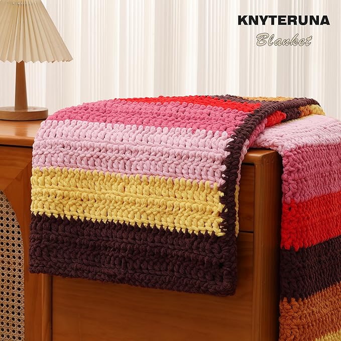 #6 Super Bulky Blanket Yarn for Crocheting - 4 Skeins(Each 10.5oz/300g, 220yds/201m), Chunky Chenille Thick Plush Big Soft Yarn for Crocheting Knitting Blankets, Terracotta Rose