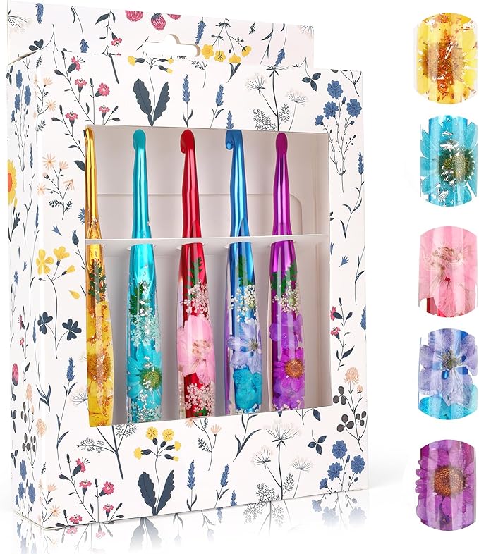 Coopay Large Crochet Hooks, 5 PCS Crochet Hook Set with Case (6mm, 7mm, 8mm, 9mm, 10mm), Floral Resin Grips - Beautiful & Ergonomic, Great for Crocheting Blankets, Dolls, Shawls, Hats, Scarves (J-N)