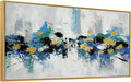 Large 100% Hand Painted Oil Painting 3D Texture Framed Canvas Wall Art White Black Blue Green Home Decor Abstract Gold Leaf Wall Painting for Living Room Bedroom Office 60x30in