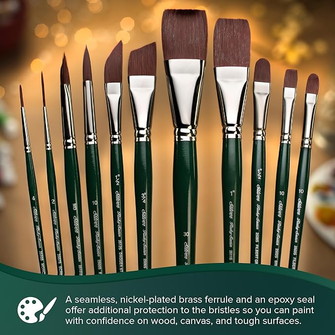 Silver Brush Limited RSS-2560S Ruby Satin Variety Set, Paintbrushes for Oil, Acrylic, & Heavy Body Paints, Set of 6, Round, Bright, Angle, Triangle, Monogram Liner, & Grass Comb Brushes, Short Handle