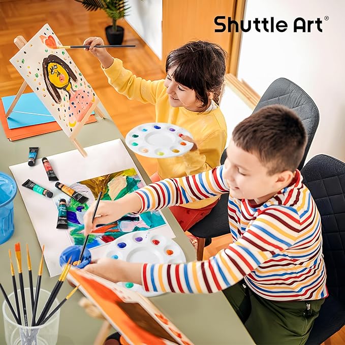 Shuttle Art 69 Pack Acrylic Paint Set, Painting Set with 2 Pack of 15 Colors Acrylic Paint, 3 Sets of Wooden Easels, Canvas, Brushes & Palettes, Art Painting Supplies for Kids Adults Beginner
