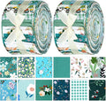 Ganeen 100 Pcs Green Floral Quilting Fabric Roll 2. 56 Inch Fabric Squares Jelly Patchwork Precut Strips Bundles for Holiday Materials Craft DIY Sewing Cloths