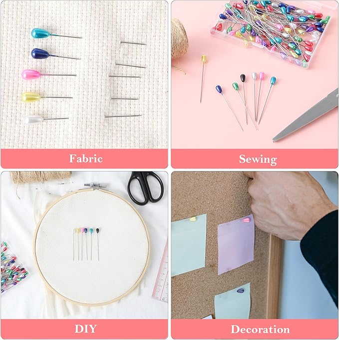 100 PCS Quilting Pins with Colored Heads - 2.2 Inch Long Straight Pins for Fabric, Sewing, Quilting, Corsage, Jewelry & DIY Craft Decoration