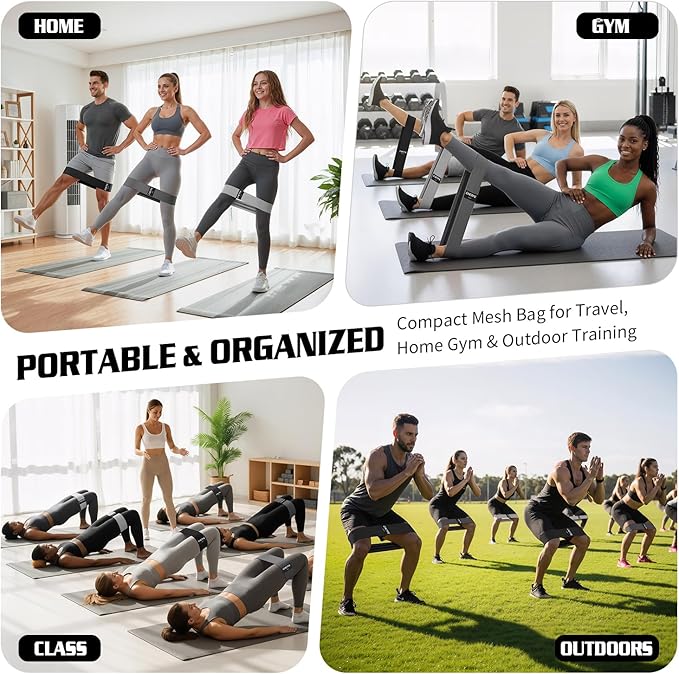 3/15PCS Fabric Resistance Bands for PT& Yoga Class, Athletes Training, Home Gym Exercise, Non-Slip Booty Bands Bulk Set for Glute, Leg Bands for Women, 3 Resistance Levels with Carry Bag