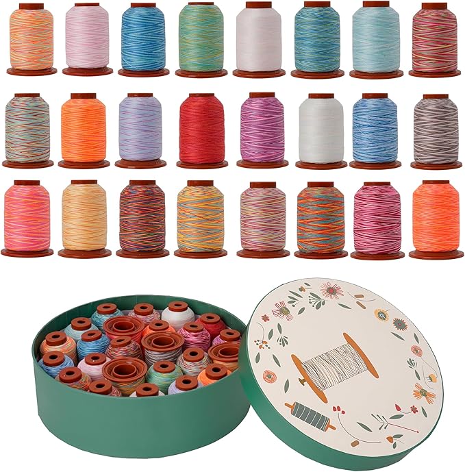 24 Colors Variegated Sewing Thread,500Y Each Spool Polyester Serger Thread,Rainbow Thread 40wt Variegated Quilting,for Sewing Machines,Hand Sewing&Embroidery&Serger