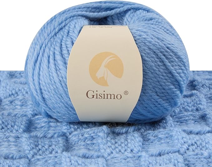 100% Merino Wool Yarn 3-Ply Luxurious and Soft Yarn for Hand Knitting & Crocheting (Sky Blue,1Ball)