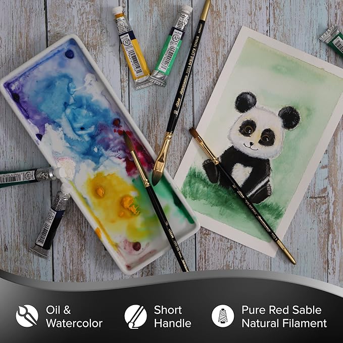 Silver Brush Limited 7102S-8 Renaissance Bright Paintbrush for Oil, Watercolor, Gouache, Inks, Dyes, Fluid, & Flow Acrylic, Size 8, Short Handle