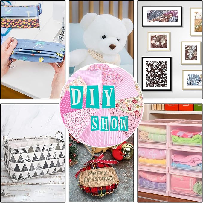 Boao 10 Pcs 20'' x 20'' Cotton Fabric Bundles, Pink Quilting Patchwork Pre-Cut Squares, Floral, Stripes, Gingham, Polka Dots Prints, Sewing Fabrics for DIY Handmade Crafting Home Party Decorations
