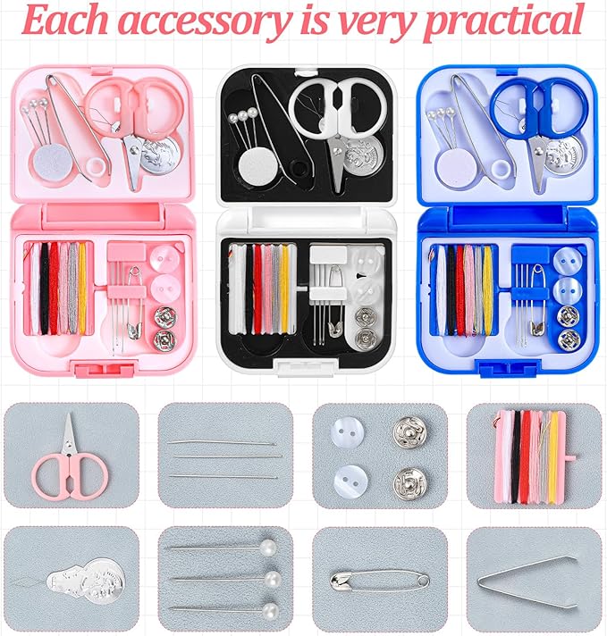 3Pcs Mini Sewing Kit Travel Size, Mini Travel Sewing Kit Portable Emergency for Adults, Basic Emergency Perfect for Weddings & Repair Clothes, Includes Simple Needles Thread Scissors, Easy to Carry