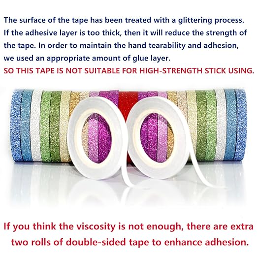 YUKUNTANG Skinny Glitter Paper Washi Tape Set 24 Rolls 12 Color Masking Tape for DIY Crafts Book Designs