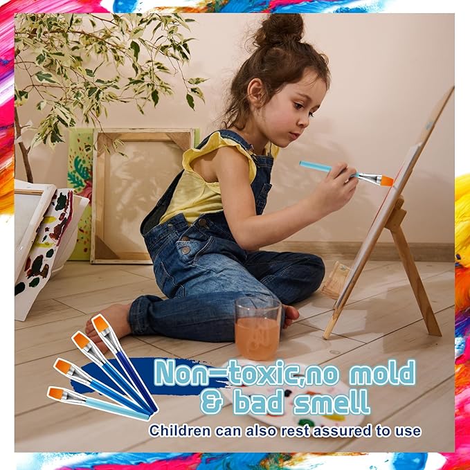 Honoson Paint Brushes for Acrylic Painting, Big Paint Brushes Bulk with Wooden Handle for Acrylic, Watercolor, Oil, Crafts, Face Body Art, 4 Color(36 Pcs)
