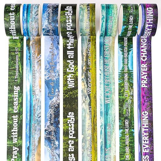 Janlaugh 24 Rolls Christian Washi Tape Gifts Bulk Religious Inspirational Scripture Supplies Scenery Bible Verse Washi Tape for Bible Journaling Study Crafting Spring Gifts Favors