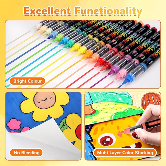 60 Colors Acrylic Paint Markers Brush Tip, Automatic Ink Control Acrylic Paint Pens Waterproof Acrylic Markers Set for Christmas Decorations, Stone, Wood, Glass, DIY & Art Supplies