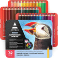 ARTEZA Watercolor Pencils Set of 72 Water-Soluble Colored Pencils for Blending, Layering, Painting, Lightfast Pigments with Soft Cores in Tin Case, Art Supplies for Adults, Artists, Holiday Gift Set