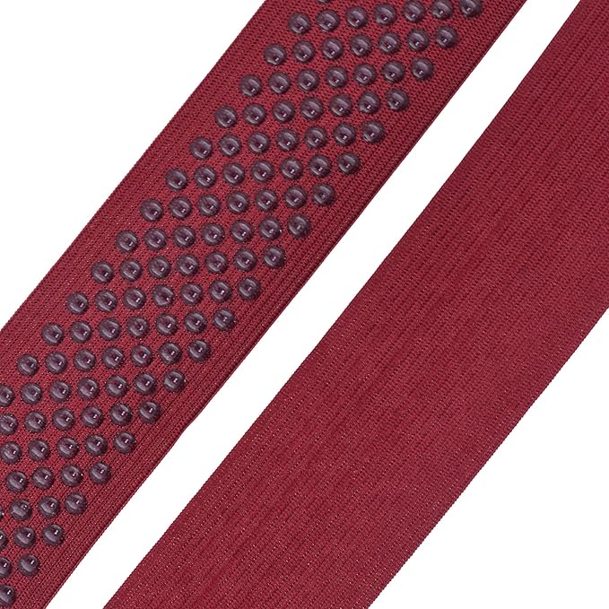 Mandala Crafts 1.5 Inch Elastic Silicone Gripper Tape for Clothing - 10 Yds Dotted Non Slip Elastic Band for Sewing - Burgundy Silicone Flat Fabric Stretchy Ribbon Straps
