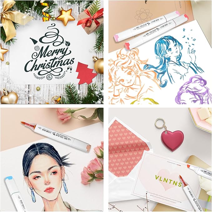 Alcohol Markers Brush Tip for Adults Artists, 80 Animation colors Coloring Book No Bleeding Marker, Professional Permanent Drawing Marker Christmas Gift