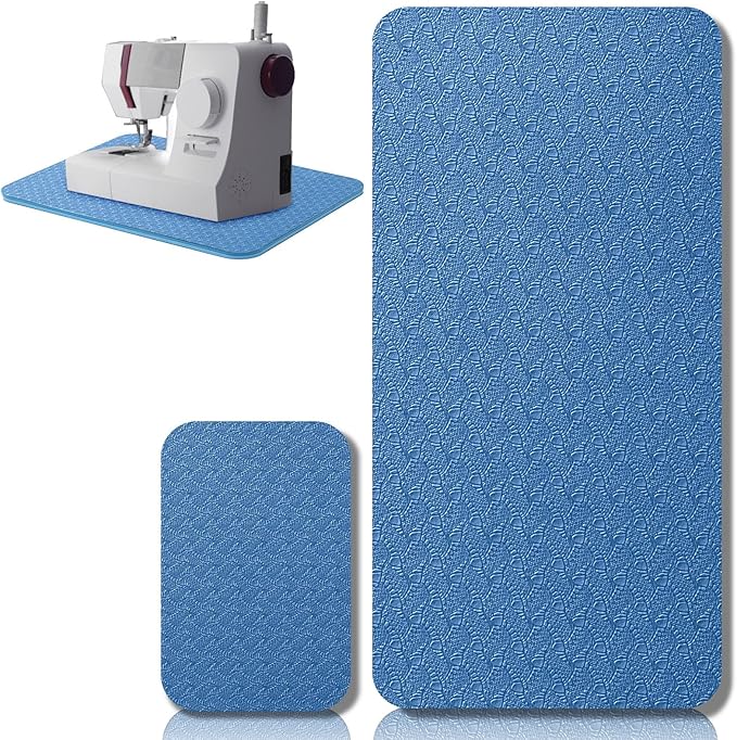 2 Pcs Sewing Machine Muffling Mat Pedal Sewing Mat Reduce Vibrations Noise No Slip Machine Accessories for Quilting(17'' X 36'' and 9'' X 14'',Blue)