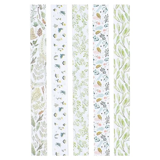 5 Rolls Cute Washi Tape, Green Floral Tape Creative Greens Thrive Decorative Tapes Skinny Slim Masking Tapes for Arts, DIY Crafts, Bullet Journals, Planners, Scrapbooking, Wrapping