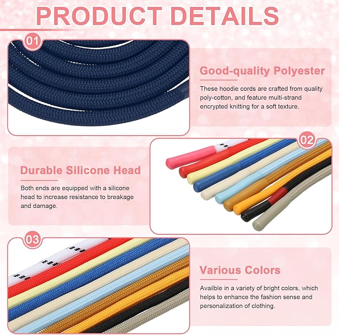 uxcell 2pcs 53inch Drawstring Cords Replacement Drawstring Hoodie String Sewing Tool with Easy Threader for Hoodie Sweatpants Jackets Pants Hats Coats Bags, Navy Blue