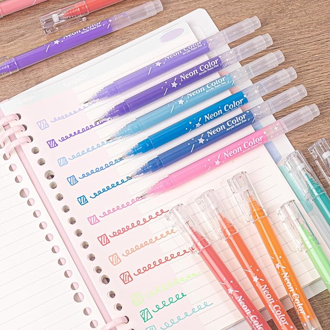 SASPOO Acrylic Gel Pens for Drawing,Colors Gel Paint Pens Ultra Fine ST Point 1.0, Set of Acrylic Marker Pens Color Ink for Journaling, Crafts Art Supplies (12)