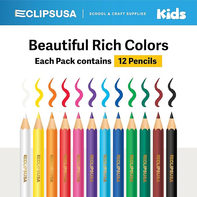 E-CLIPS USA Colored Pencils Bulk, Colored Pencils For Kids Or Adults, Map Coloring pencils, 12 Per Box, Box May Vary (72 Boxes)