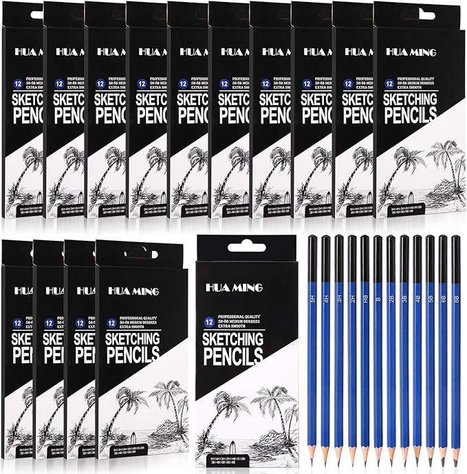 Humyoun 180 Pcs Graphite Sketch Pencil Set (8b - 5h) Professional Drawing Pencils Graphite Charcoal Gift Bulk for Beginners and Artists Art Sketching Supplies