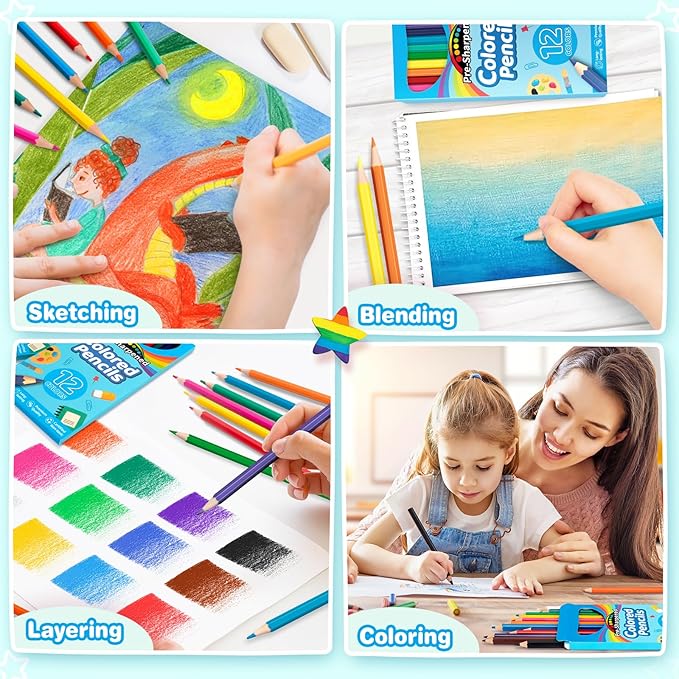 V-Opitos 288 Count Colored Pencils for Kids, 24 Pack Bulk Colored Pencils in 12 Colors, Pre-sharpened Coloring Pencils, Ideal School Supplies & Classroom Prizes, Kids Party Favor
