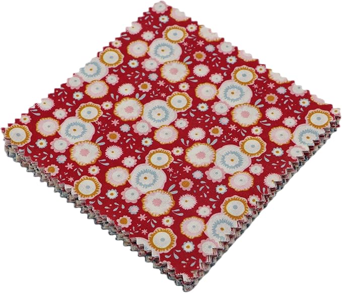iNee Charm Packs for Quilting 5 inch, Precut Cotton Quilting Fabric Bundle, 50 Charm Squares, Candy Bloom