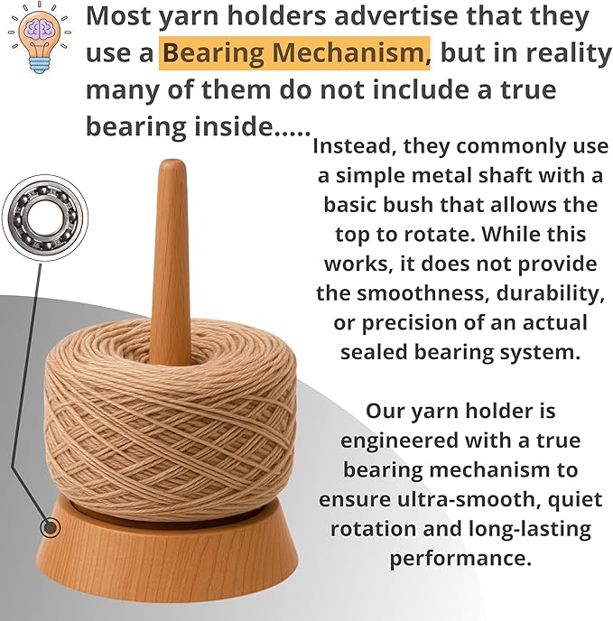 Kraftica Antique Wood Yarn Holder, Tangle-Free Yarn Spinner for Knitting & Crochet with Smooth-Rotation Bearing, Heavy Base, Two Spindles & Anti-Slip Rubber Feet, 22 lb Capacity for Chunky Yarn
