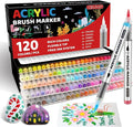 120 Colors Acrylic Paint Markers, Soft Brush Tip Paint Pens and Paint Markers, Acrylic Paint Pens for Wood, Halloween Decor,Stone, Canvas, Pumpkin,Egg, Rock Painting and DIY Crafts Art Supplies