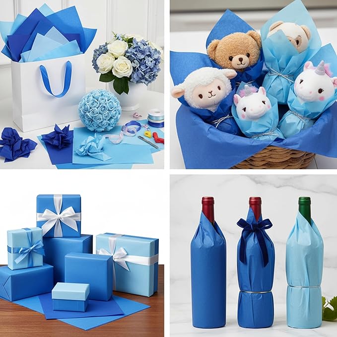 Qilery 500 Sheets Blue Tissue Paper Bulk for Gift Bags 20 x 30 Inch Acid Free Wrapping Paper Sheets for Winter Easter Decoration DIY Crafts, Packing Supplies for Moving, Wedding Party, DIY Flowers