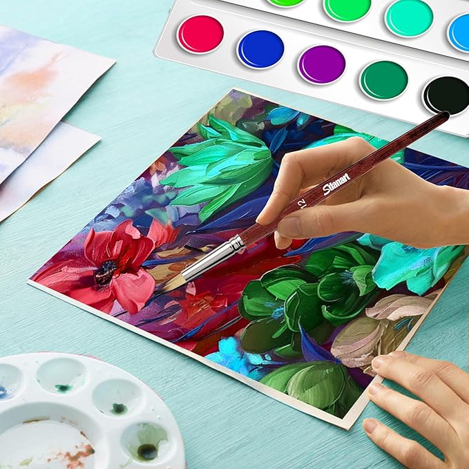 12 pcs Acrylic Paint Brushes Set,6 Professional Round Pointed Tip Paintbrushes and 6 Filbert Artist Paintbrush for Watercolor,Acrylics,Oil,Gouache,Ink，Perfect for Artists and Beginners
