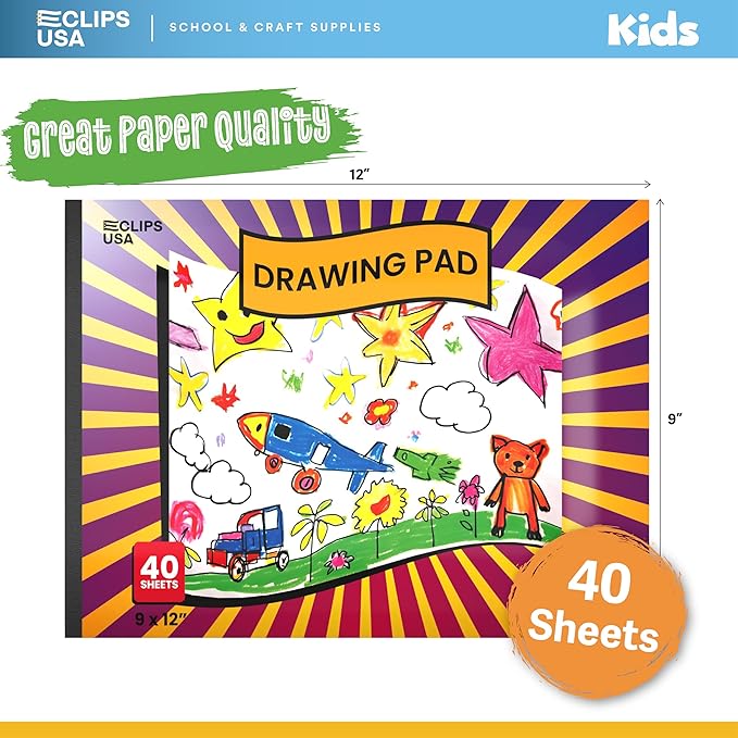 Sketch Book for Kids, Drawing Pad for Kids, Drawing Paper, Sketch Pad for Kid, Sketchbook for Kid (9 x 12, 40 Sheets) (12)