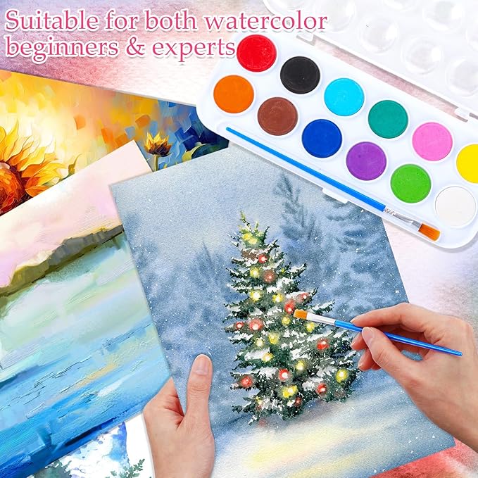 Nuanchu Christmas Gifts Bulk Watercolor Paint Washable Watercolor Paint Kits Palette and Brushes Portable Water Color Supplies for Adults, Beginners Artists Valentine Gift(6 Pack,12 Colors)