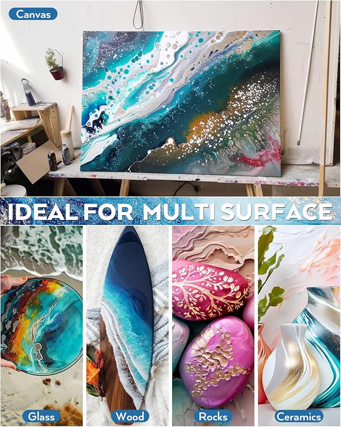 Nicpro 8 Colors 8.45oz Metallic Acrylic Pour Paint Supplies Kit, Large Volume Ready to Pour Premixed High Flow Pouring Paint Set with Silicone Pouring Oil, Gloves, Instructions for Beginner DIY