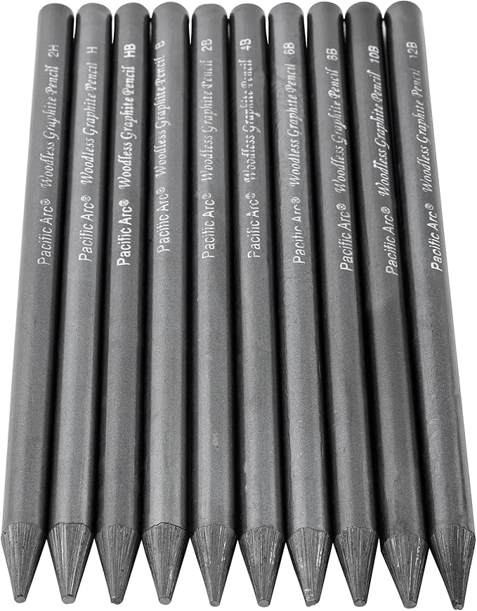 Pacific Arc Woodless Graphite Pencil 6 Pack Set, HB, for Sketching, Drawing, Coloring and Art