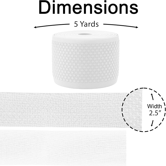 Mandala Crafts 2.5 Inch Elastic Silicone Gripper Tape for Clothing - 5 Yds Dotted Non Slip Elastic Band for Sewing - White Silicone Flat Fabric Stretchy Ribbon Straps