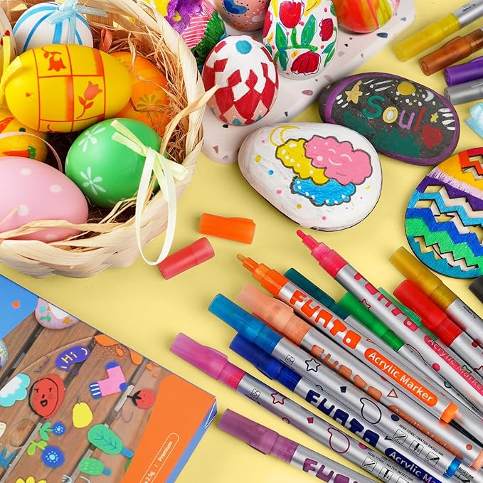 Funto Acrylic Paint Pens for Rock Painting, Fabric, Wood, Canvas, Metal, Ceramic, Glass, 24 Colors Paint Marker Set, Non-Toxic, Quick Drying