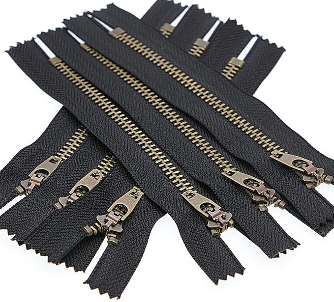 4# 17.8 cm Metal Zipper Black 7 inch Jeans Zipper Close End Antique Brass Y-Teeth Zippers for Sewing Bag Pocket,6pcs Leelayer