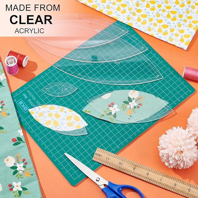 BENECREAT 6PCS Leaf Quilting Templates Set, 1" 2" 3" 4" 5" 6" Transparent Acrylic Quilting Rulers Templates 2.5mm Thick Stencils for Woodworking, Quilting Sewing Needlework Craft