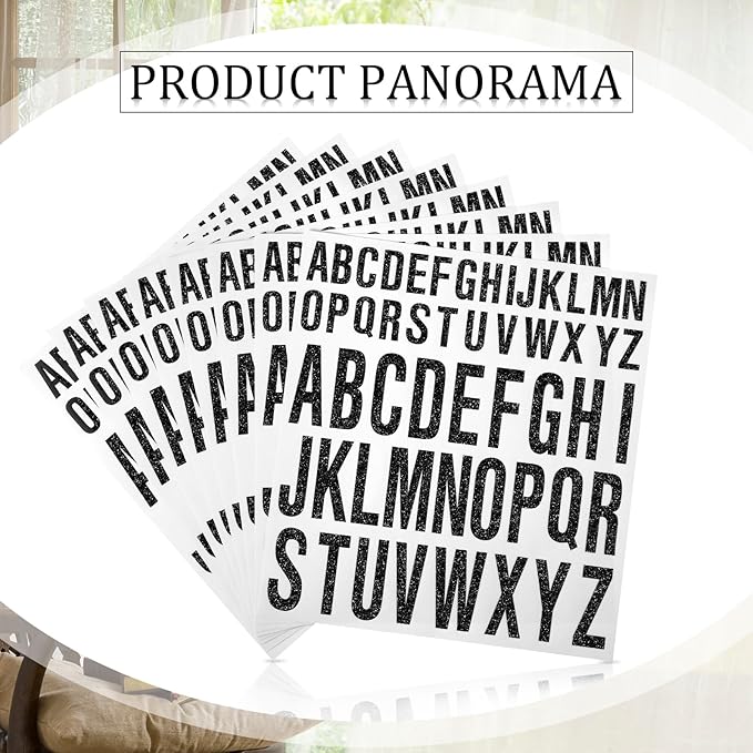 8 Sheet Glitter Letter Stickers Vinyl Alphabet Stickers Waterproof Self Adhesive Stick on Letters for Poster Bulletin Board Mailbox School Classrooms Decor(1 Inch, 2 Inch,Black)