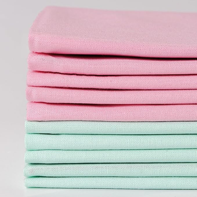10 Pieces 18 x 21 Inches Cotton Fabric Precut Quilting Fabric Bundles Solid Colors Layer Cakes Quilt Material for DIY Craft Sewing Embroidery (Pink, Green)