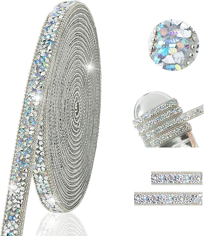 4-Yard Rhinestone Ribbon Self Adhesive Crystal Rhinestones, 4-Yards Bedazzling Strips, Rhinestone Strips for DIY Craft, Rhinestones for Crafting, Home Decor, AB Crystals Color, 0.4inch Width