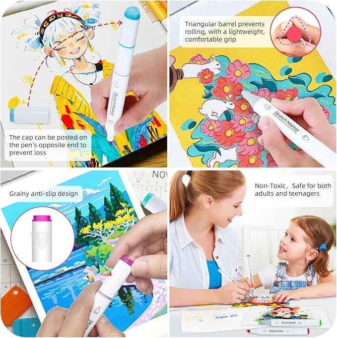 80 Colors Alcohol Based Markers，Dual Tip （Chisel & Fine） Permanent Drawing Markers Set for Adult and kids Coloring Books, Sketching, Illustration, with Clear Box