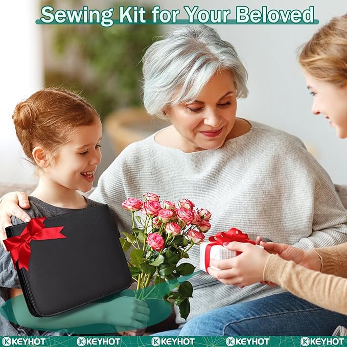 KEYHOT Sewing kit Basic,Needle and Thread Kit,Travel Small Sewing Machine Supplies for Adults Beginners Men, Home Travel Emergency Including Scissors Measure Tape Needle Threader (183pcs)