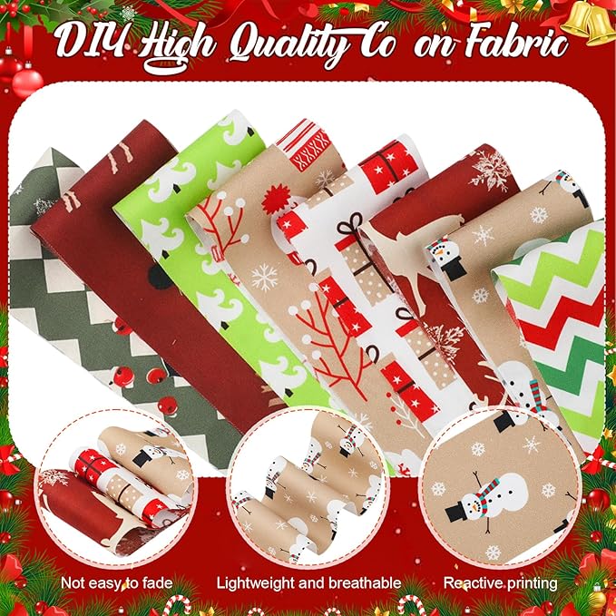 60 Pcs Christmas Quilting Fabric Roll 2.6 x 40" Cotton Fabric Strips Precut Jelly Patchwork for Craft Sewing(Holiday)