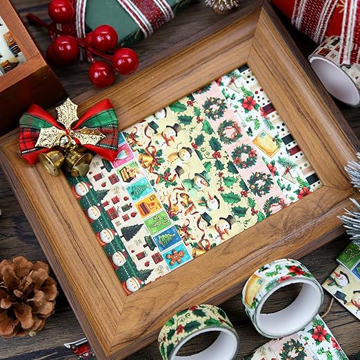 12 Rolls Christmas Washi Tape Set, Vintage Cartoon Xmas Decorative Tape Santa Holiday Retro Masking Tape for Journaling Supplies, Junk Journal, Scrapbooking, DIY Arts & Crafts, Gift Wrapping
