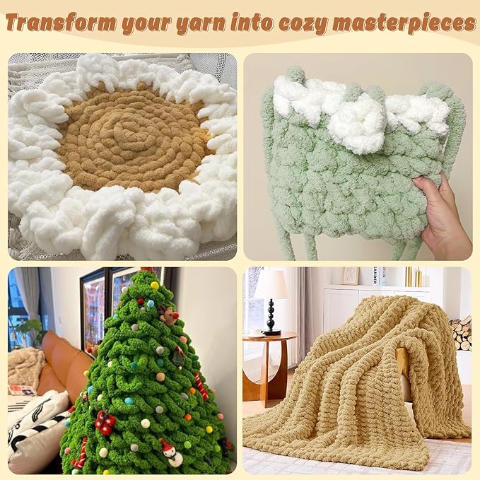 Inhand 18 Pack Chunky Chenille Yarn for Crocheting–30.6 Yards, 7.7oz, Soft Fluffy Thick Yarn,Gifts for Women/Grandma/Men Birthday Christmas Unique,Hand Knitting for Blankets&DIY Crafts (Khaki)